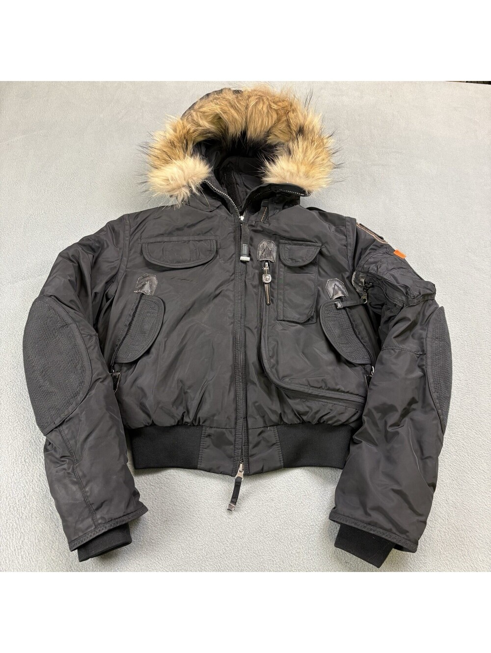 Parajumpers Masterpiece Gobi Bomber Down Jacket Fur Hood Size XS Black